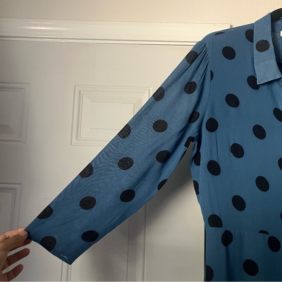 REFORMATION black black polka dot viscose button up long sleeve midi dress - Picture 2 of 7